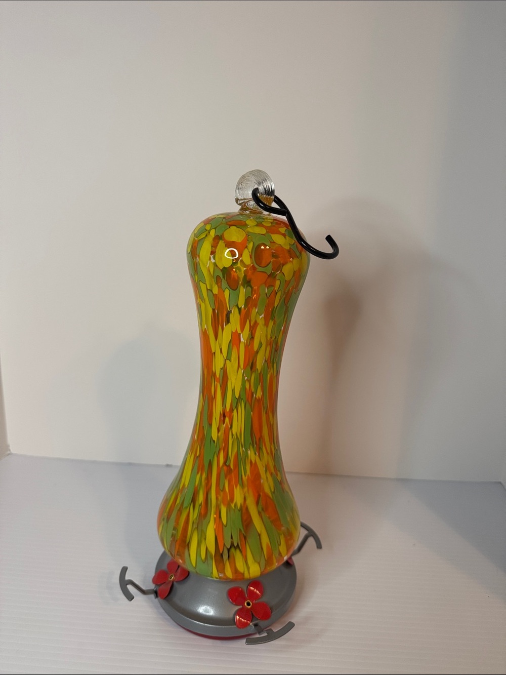 Glass Hummingbird Feeder - Orange & Green - Picture 2 of 6